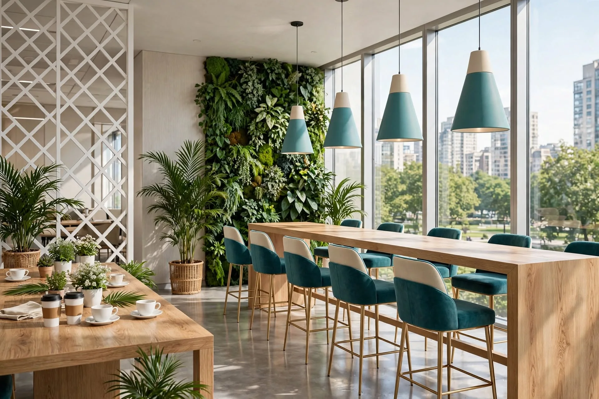 Corporate cafe breakout space interior visualisation for Zeecon